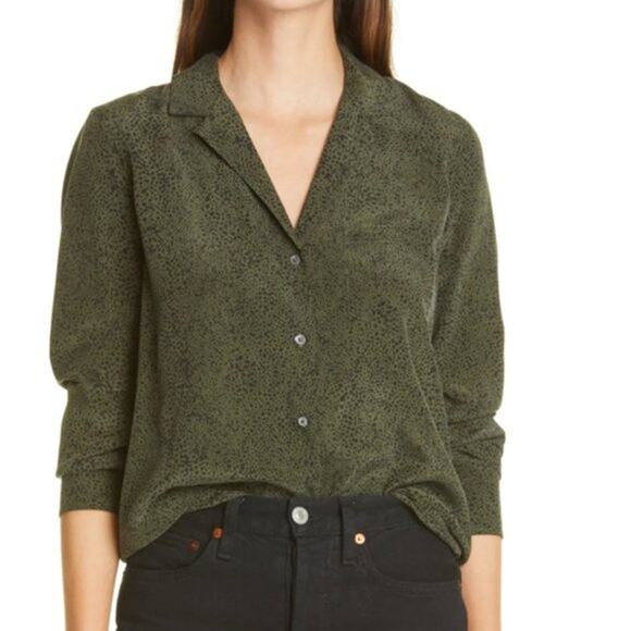 Rails Small S Rebel Olive Speckled Blouse Green Long Sleeve Button Front FLAW - Picture 9 of 9